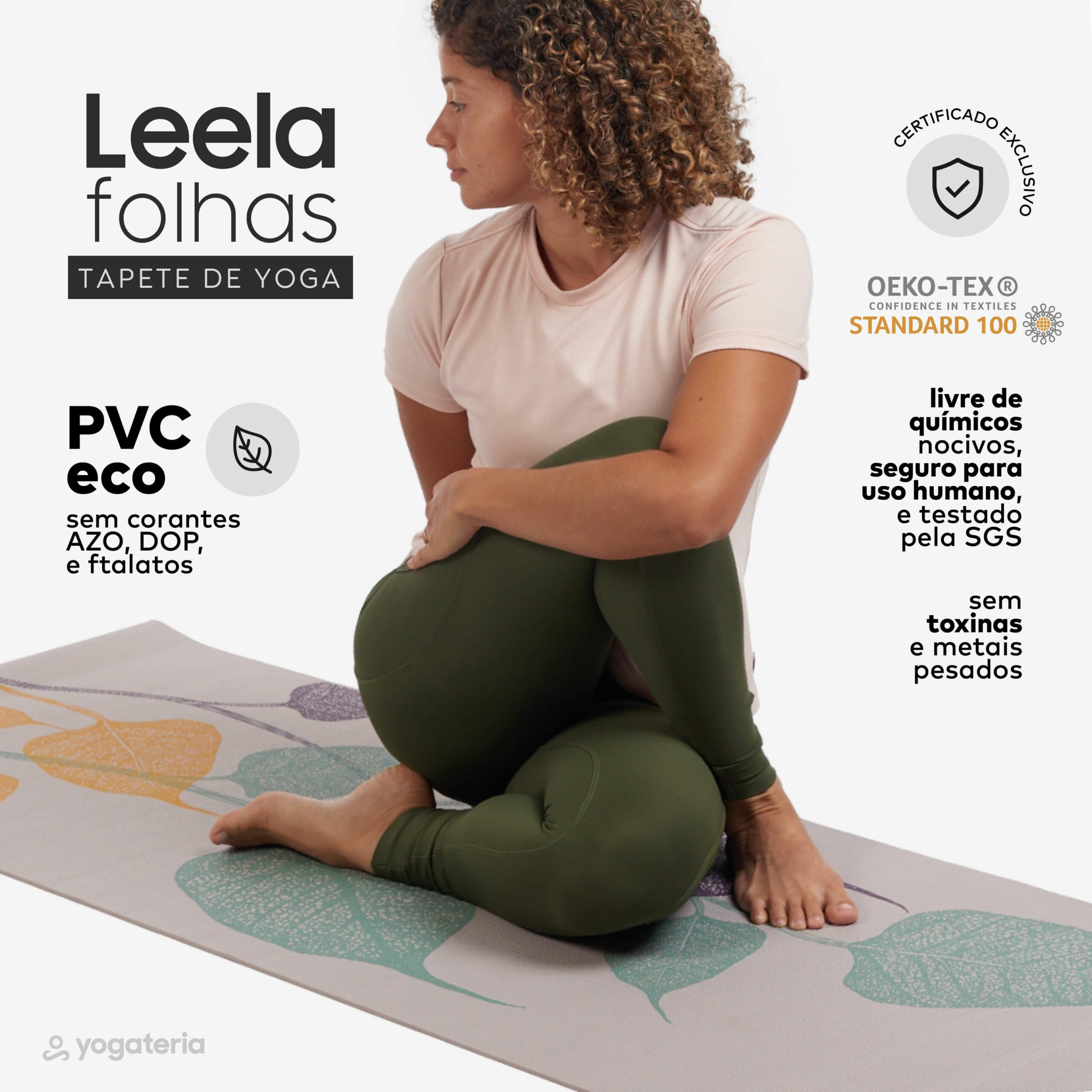 Tapete de yoga estampado Leela Folhas- 4.5mm PVC ecológico 11